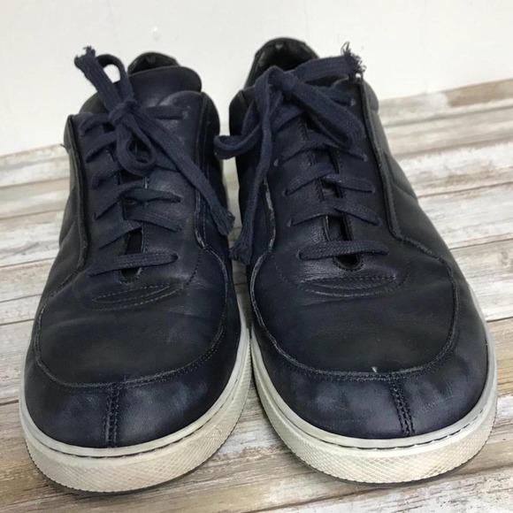DIOR HOMME NAVY LEATHER LOW-TOP SNEAKERS 43.5